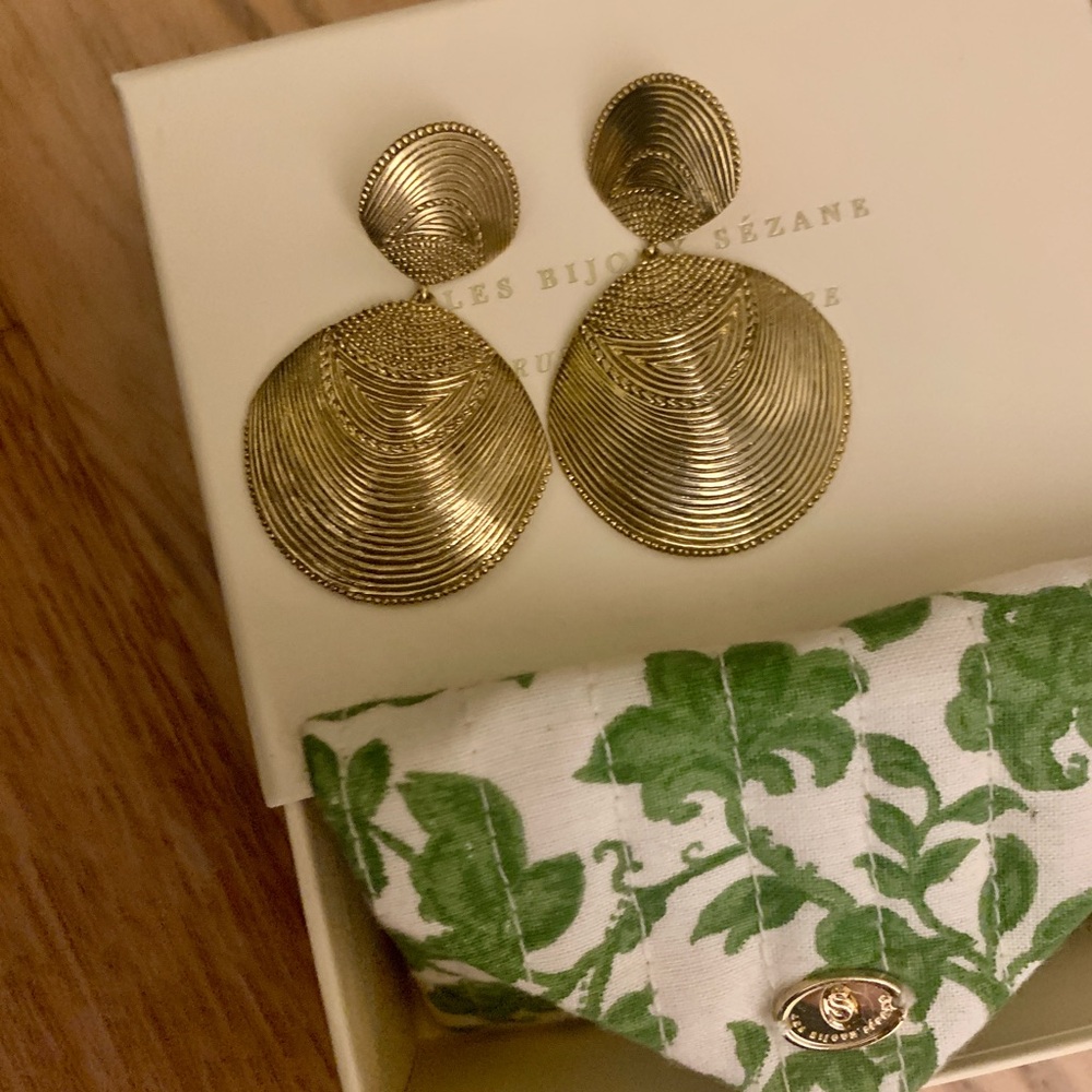 Sézane Gold Textured Double Disc Earrings